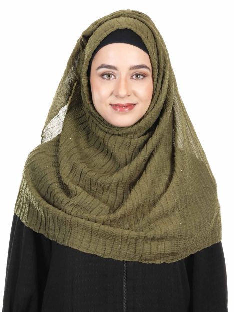 Glittering Crushed Ultra Soft Mehndi Green Viscose Hijab