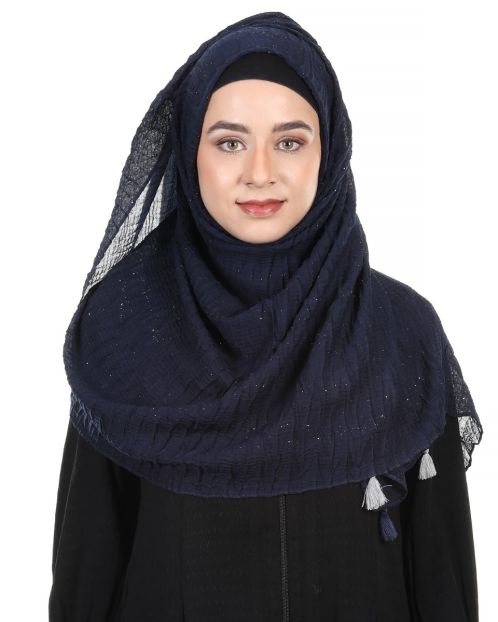 Glittering Crushed Ultra Soft Navy Blue Viscose Hijab