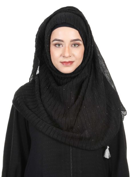 Glittering Crushed Ultra Soft Black Viscose Hijab