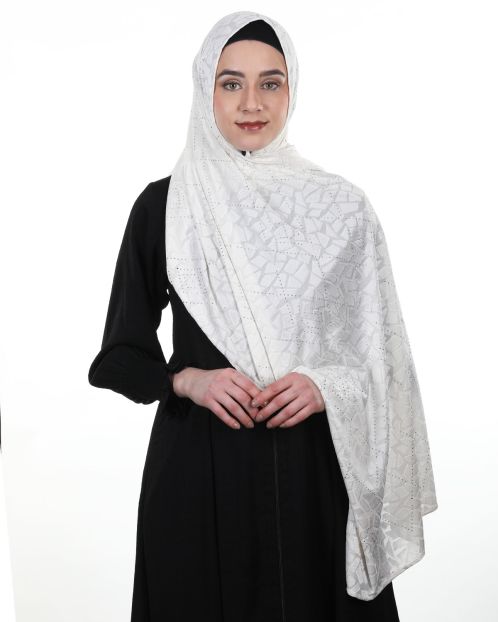 Jazzy Designer Off-White Jersey Hijab with Crystal work
