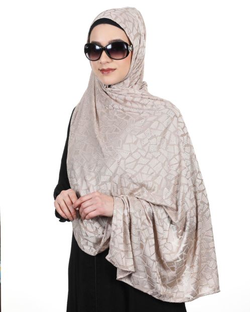 Jazzy Designer Beige Jersey Hijab with Crystal work