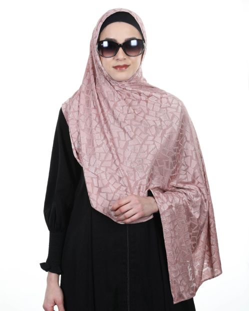 Jazzy Designer Rose Gold Jersey Hijab with Crystal work