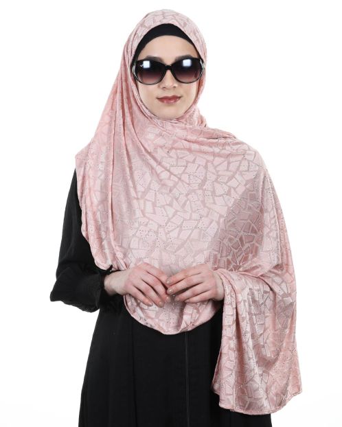Jazzy Designer Baby Pink Jersey Hijab with Crystal work