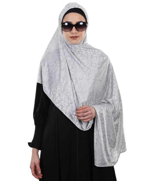 Jazzy Designer Grey Jersey Hijab with Crystal work