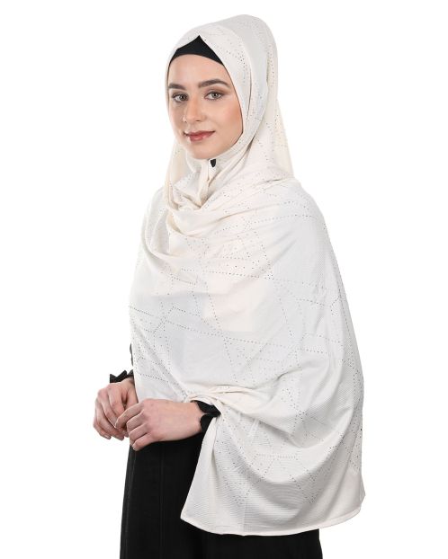 Sparkling Swarovski Work Off-White Hijab with in Ribbed Jersey Fabric