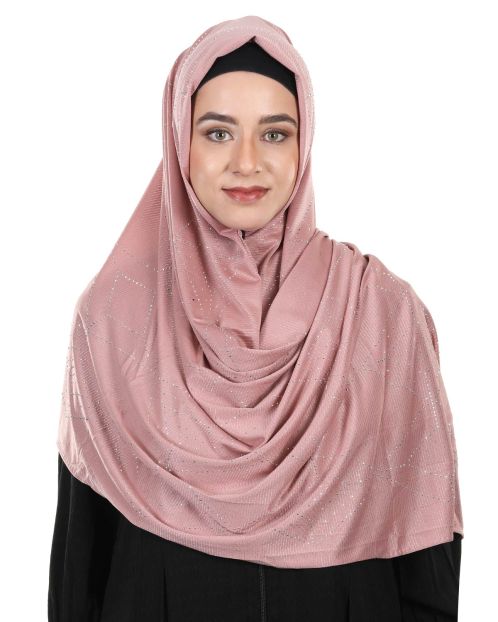 Sparkling Swarovski Work Tea Pink Hijab with in Ribbed Jersey Fabric