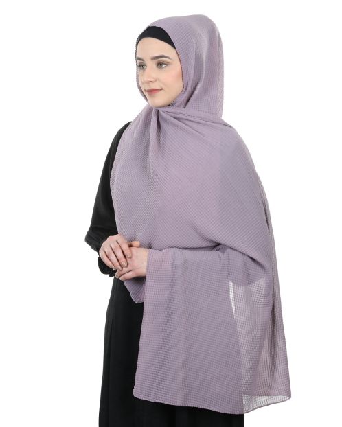 Check Style pleated Lavendar High-fashion Chiffon HIjab
