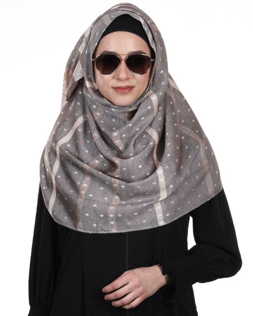 Classic self printed warm Grey colored Middle Eastern style Hijabs
