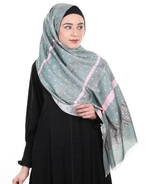 Classic self printed warm Sage Green colored Middle Eastern style Hijabs