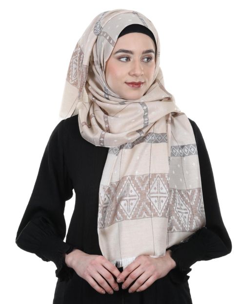 Classic self printed warm Cream colored Middle Eastern style Hijabs