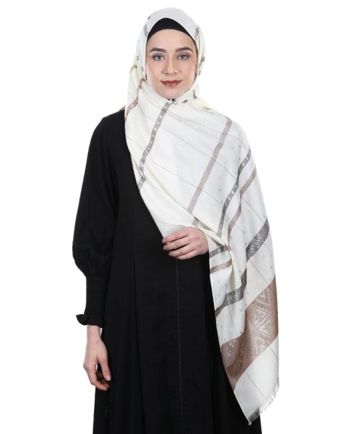 Classic self printed warm Off-White colored Middle Eastern style Hijabs