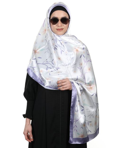 Dashing Printed Off-White Satin Hijab