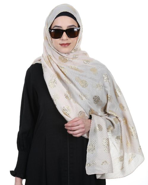 Pleated Almond hijab with golden foil print