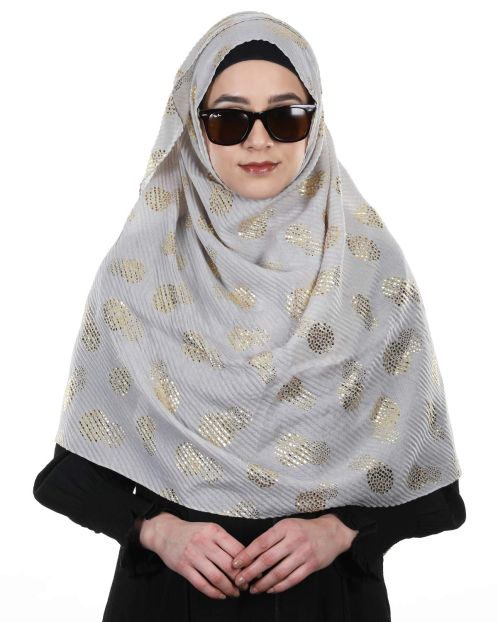 Pleated Beige hijab with golden foil print