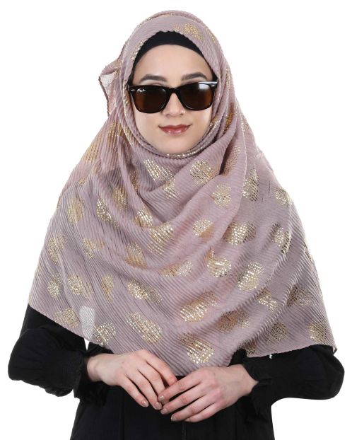Pleated Onion Pink hijab with golden foil print