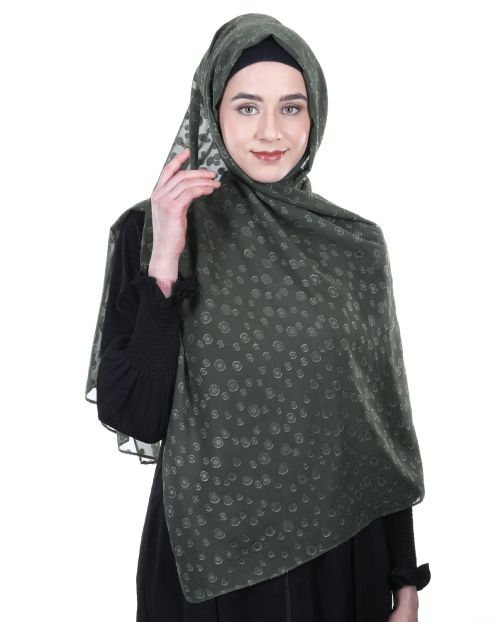 Chic Olive Green Organza Hijab with Spots