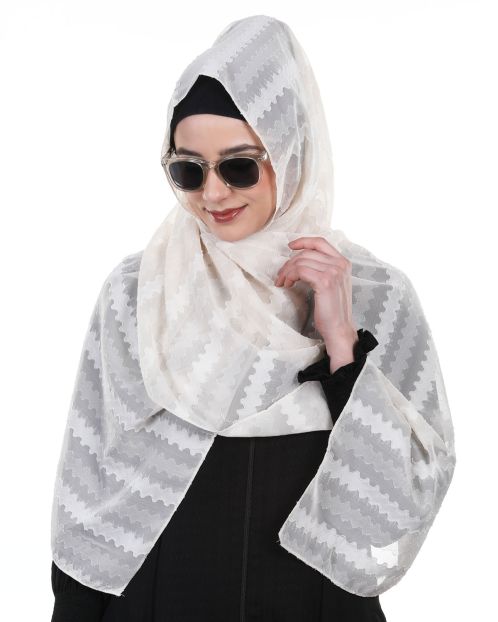 Net and Lace Designer White Hijab