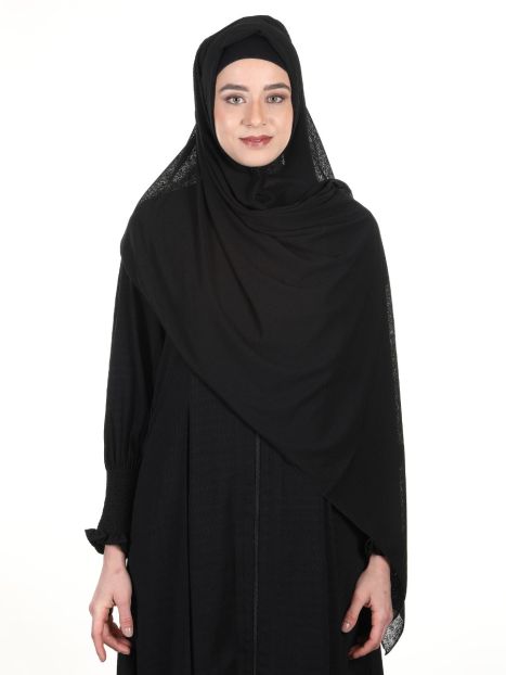 Pin Striped and textured Black colored premium Jersey Hijab