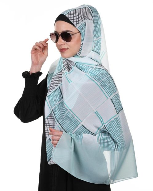 Stunning colorful chequered Green and white prints Chiffon Hijab