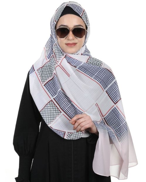 Stunning colorful chequered Blue and Pink prints Chiffon Hijab