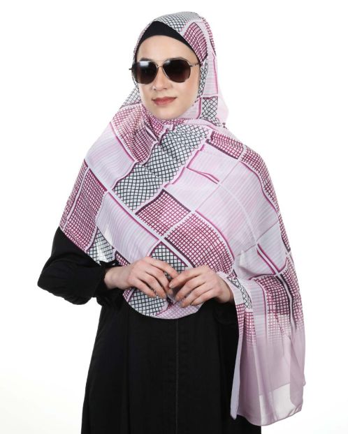 Stunning colorful chequered Maroon and Pink prints Chiffon Hijab