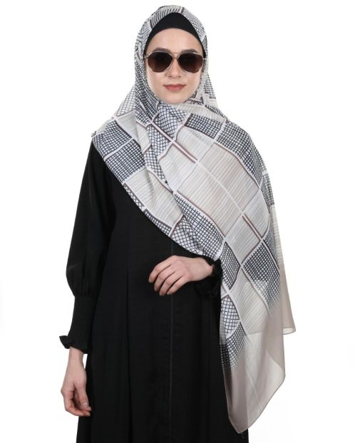 Stunning colorful chequered Black and Brown prints Chiffon Hijab