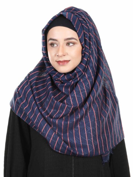 Blue Trendy Striped Viscose Soft Hijab