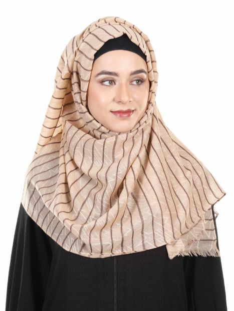 Beige Trendy Striped Viscose Soft Hijab