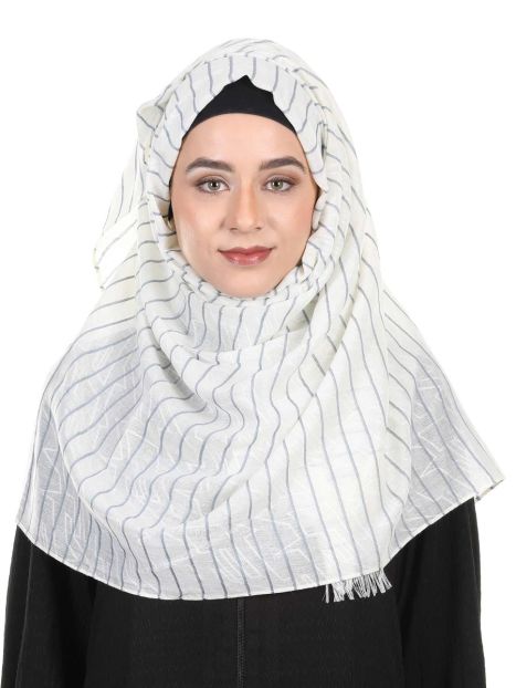 White Trendy Striped Viscose Soft Hijab