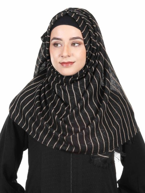 Black Trendy Striped Viscose Soft Hijab