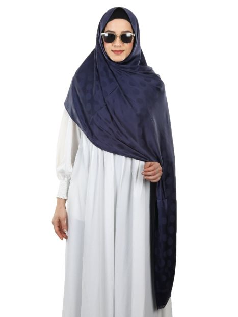 Large polka dots smooth satin Navy Blue hijabs