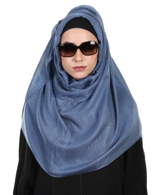 Glittering French style self embossed Metallic Blue Designer Hijab