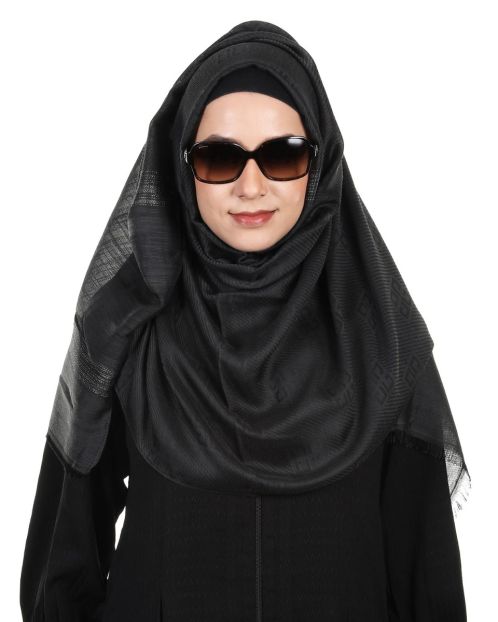 Glittering French style self embossed Black Designer Hijab