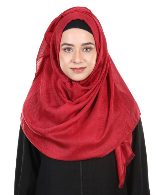 Glittering French style self embossed Red Designer Hijab