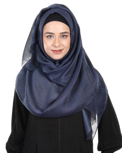 Glittering French style self embossed Navy Blue Designer Hijab