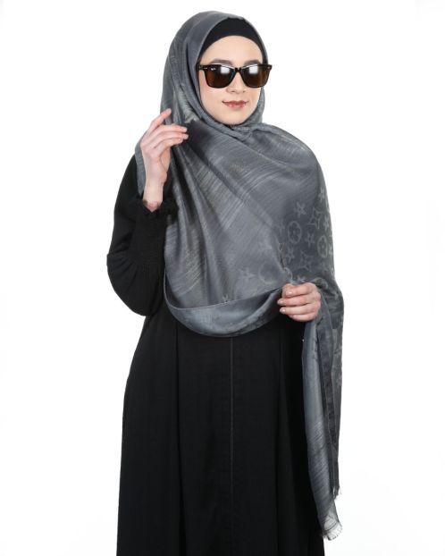 Elegant Premium Metallic Grey Modal Self Print Hijabs