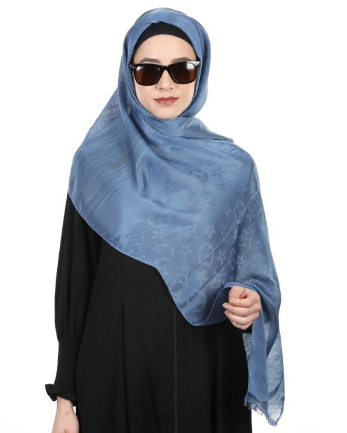 Elegant Premium Steel Blue Modal Self Print Hijabs