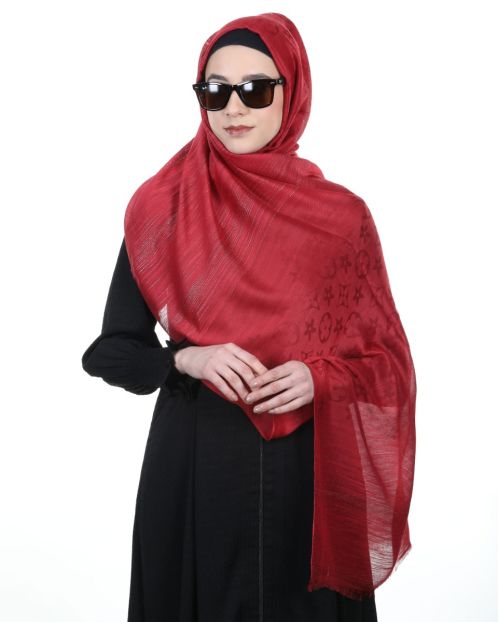 Elegant Premium Red Modal Self Print Hijabs