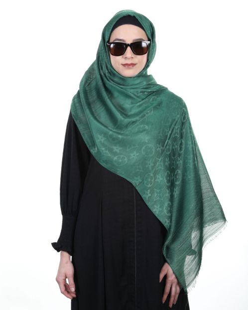Elegant Premium Green Modal Self Print Hijabs