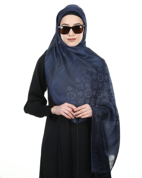 Elegant Premium Navy Blue Modal Self Print Hijabs
