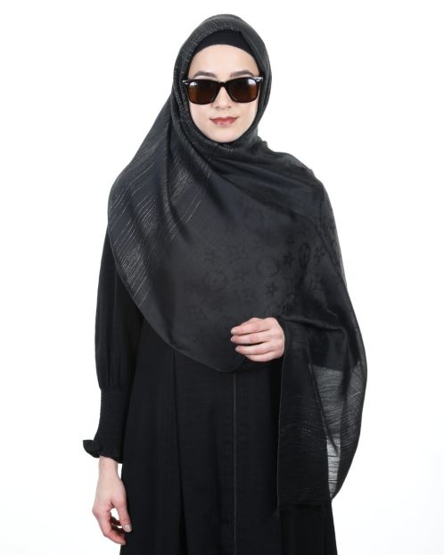 Elegant Premium Black Modal Self Print Hijabs
