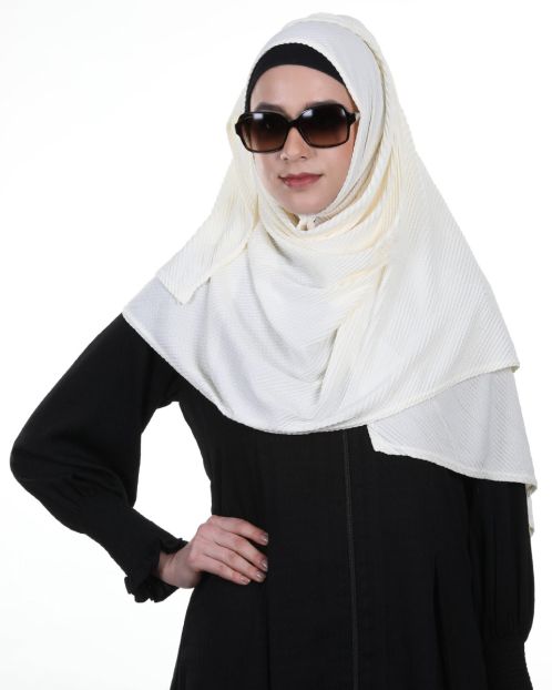 Cross Pleated ultra smooth Off-white jersey hijab