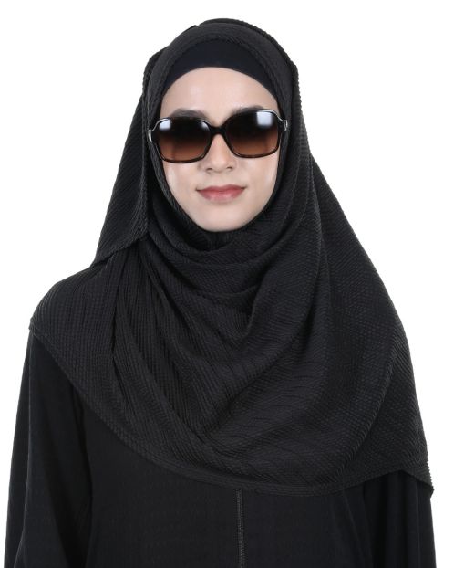 Cross Pleated ultra smooth Black jersey hijab