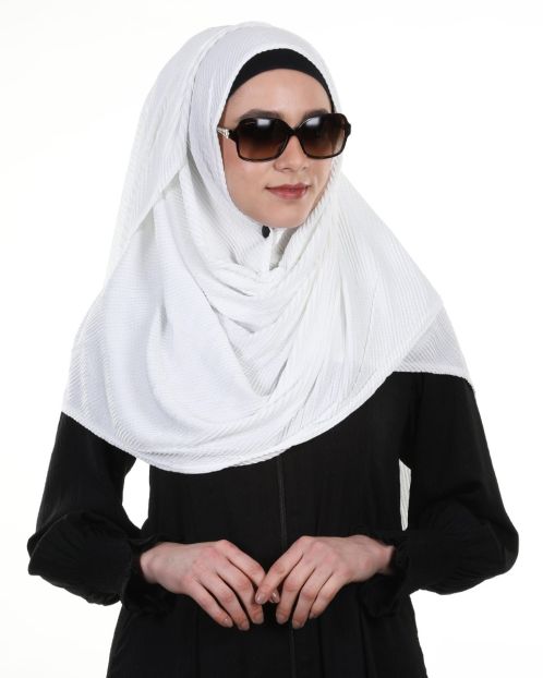 Cross Pleated ultra smooth White jersey hijab