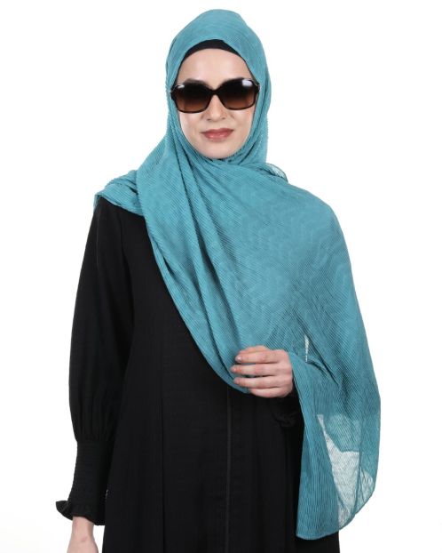 Pleated Chiffon Turquoise Hijab with a zig zag design