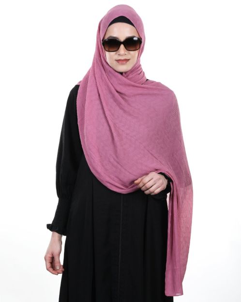 Pleated Chiffon Onion Pink Hijab with a zig zag design