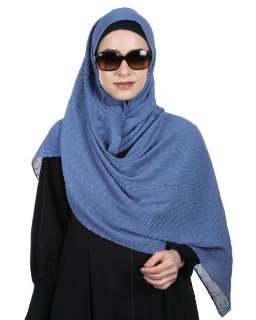 Pleated Chiffon Cobalt Blue Hijab with a zig zag design