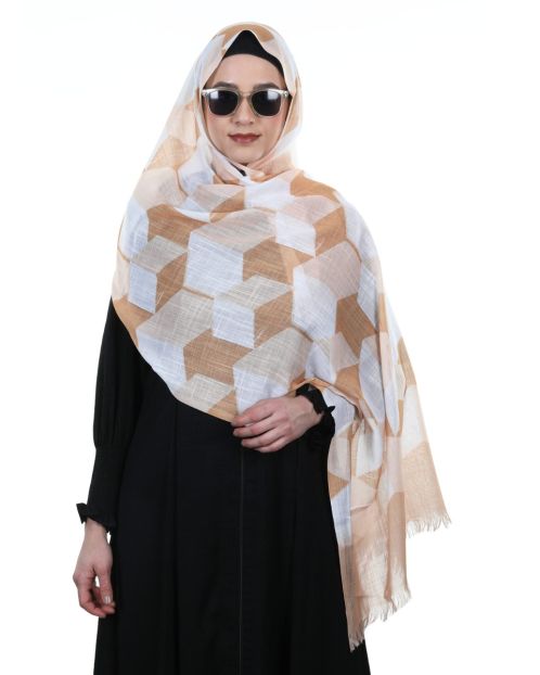 Amazing Honeycomb Brown and White printed soft Cotton Hijab