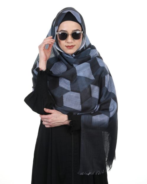 Amazing Honeycomb Blue and Grey printed soft Cotton Hijab