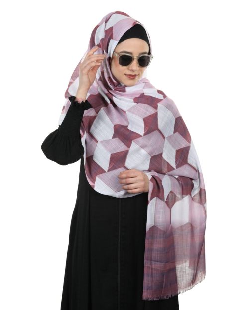 Amazing Honeycomb Wine and Grey printed soft Cotton Hijab